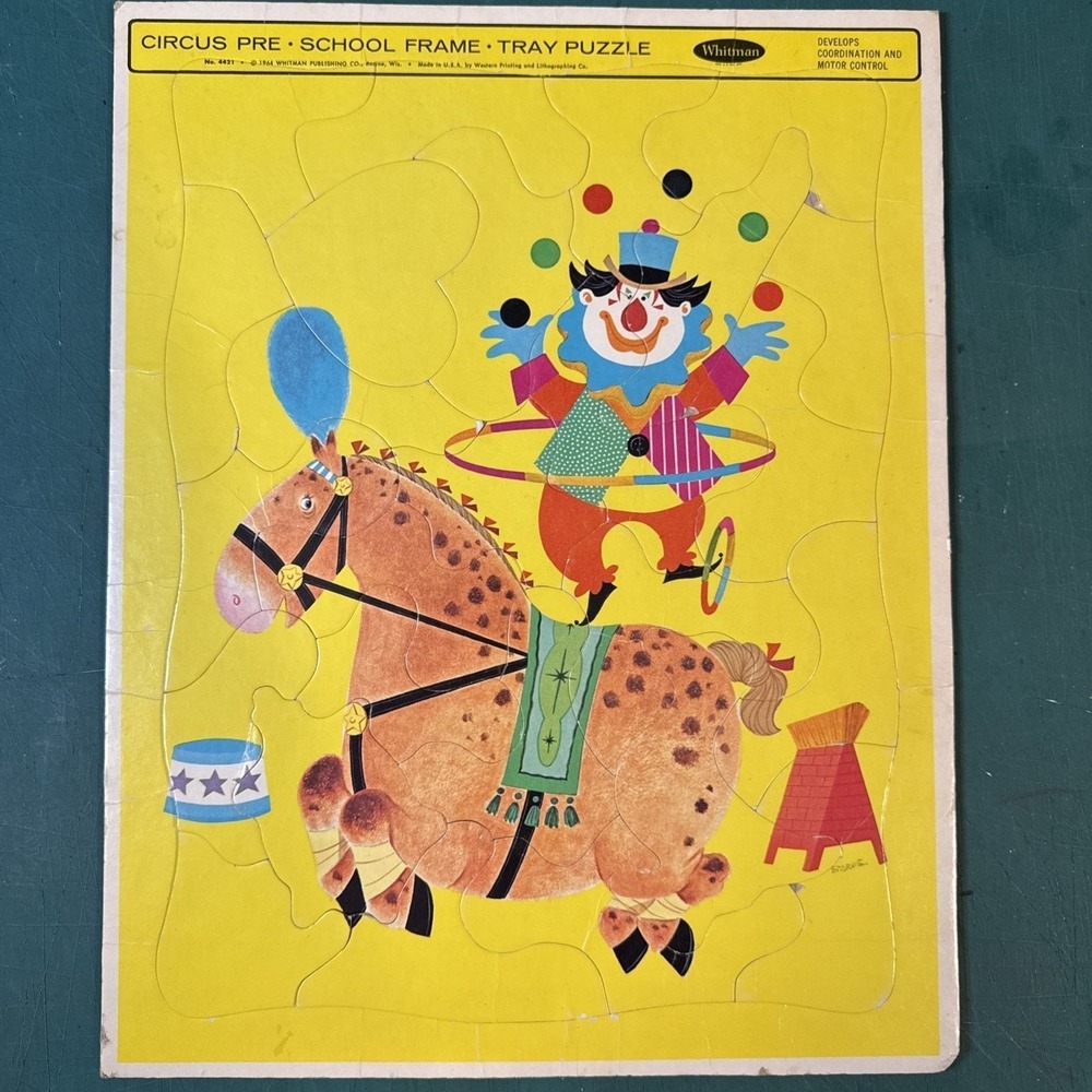 Puzzle Vintage 1964 Whitman Frame Tray Circus Pre-School No.4421‎ 14.5" x 11.5"